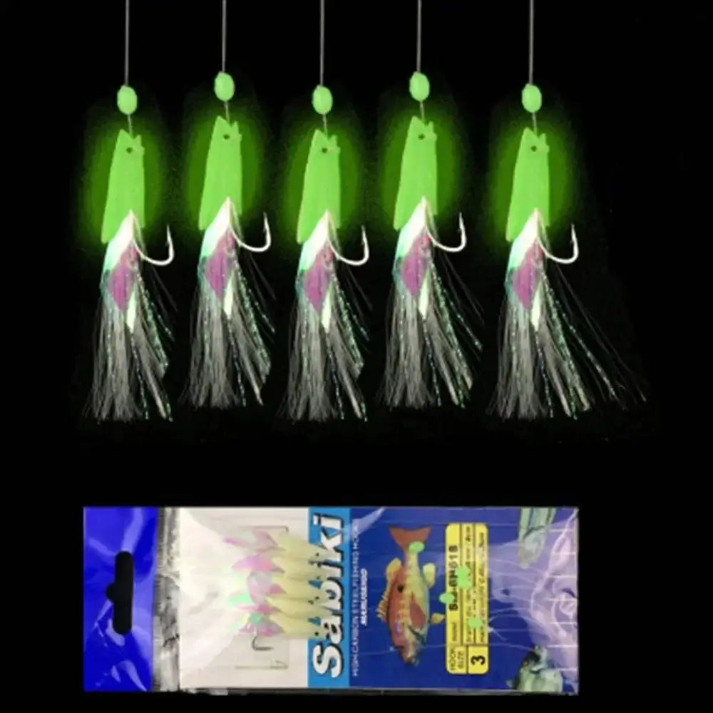 China China 5Pcs Fishing Sabiki Samodur Rigs Baits Luminous Japan Luminous Japan Glow Bead Feather Fish Skin String Hooks Saltwater