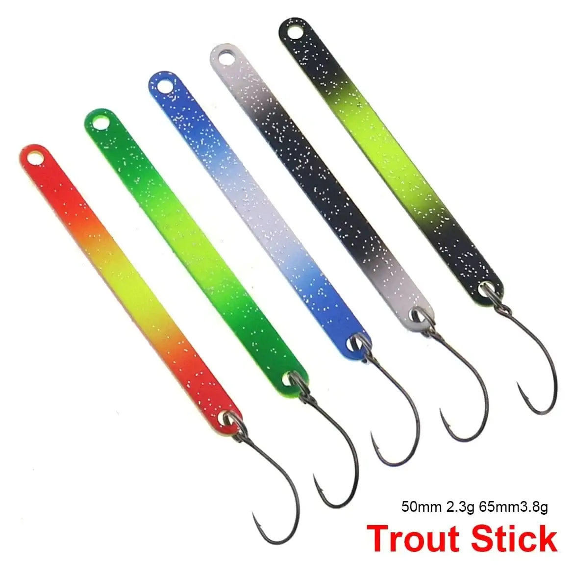 China China 5PCS PescaTrout Stick Ice Fishing Spoon 2.3g 3.8g Colorful Spoon Bait Copper Metal Fishing Lure For Trout Pike Perch