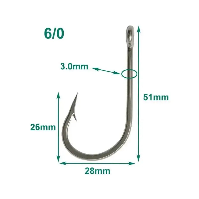 China China 6 0 10pcs/lot Size 6/0 7/0 8/0 9/0 10/0 11/0 12/0 13/0 14/0 Stainless Steel Big Game Fishing Hook 7691 Southern Tuna Fishing Hook