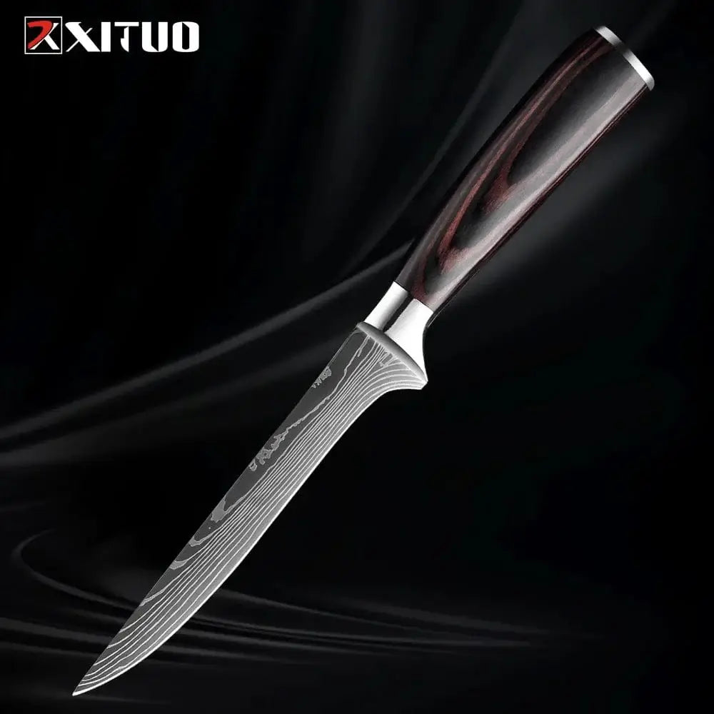 China China 6 inch Boning Knife XITUO Kitchen Knife Set 1-9PCS,7Cr17Mov Stainless Steel Sharp Chef Knife Santoku Knife Fruit knife Ergonomic Pakkawood Handle