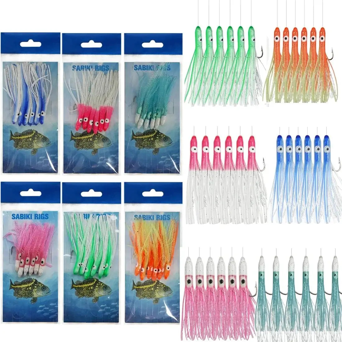 China China 6 Packs 6/12Packs Soft Squid Skirts Eel fishing Lures Teasers Saltwater Octopus rig live bait Mackerel Snapper Artificial Bait Fishhooks