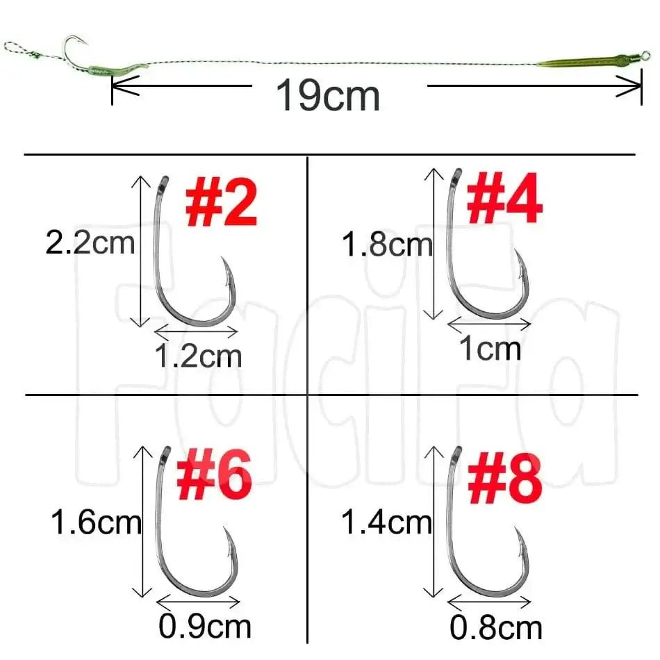 China China 6 Pcs Carp Fishing Accessories Hair Rig Fishing Hook 1set Ready Made Tied Boilie Hook with Fishing line Anti Tangle Sleeve