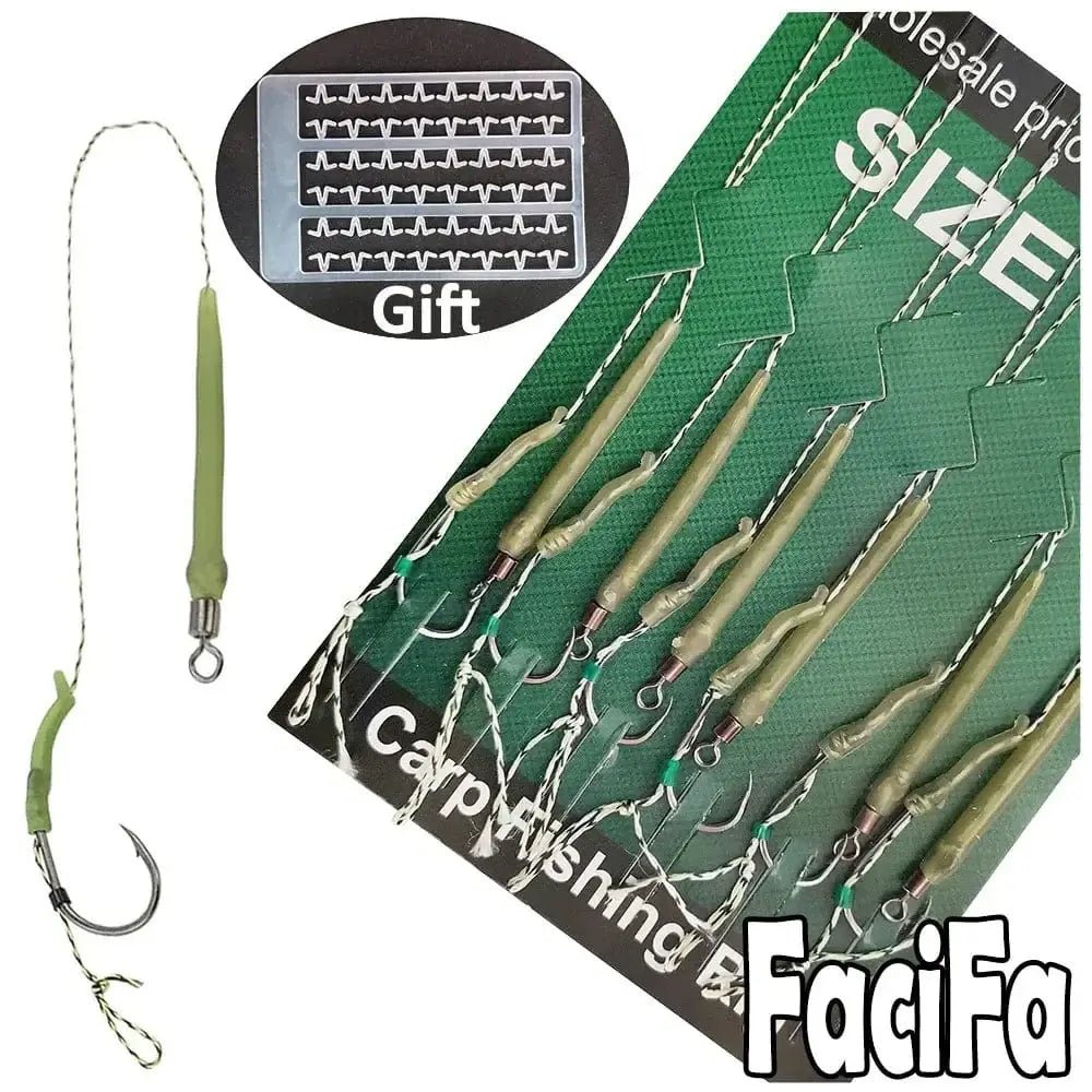 China China 6 Pcs Carp Fishing Accessories Hair Rig Fishing Hook 1set Ready Made Tied Boilie Hook with Fishing line Anti Tangle Sleeve