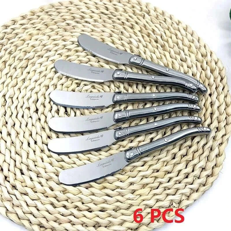 China China 6pcs butter knife 9" Stainless Steel Laguiole Steak Knife set Dinner Fork Spoon Teaspoon Silver Dinnerware Tableware Restaurant Cutlery 4-12pcs