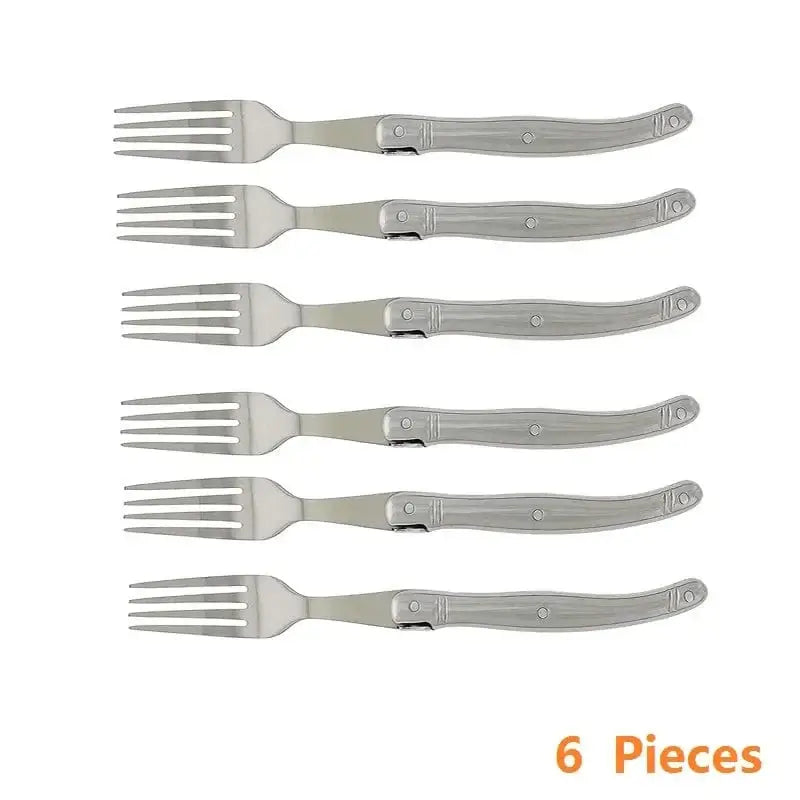 China China 6pcs forks 9" Stainless Steel Laguiole Steak Knife set Dinner Fork Spoon Teaspoon Silver Dinnerware Tableware Restaurant Cutlery 4-12pcs