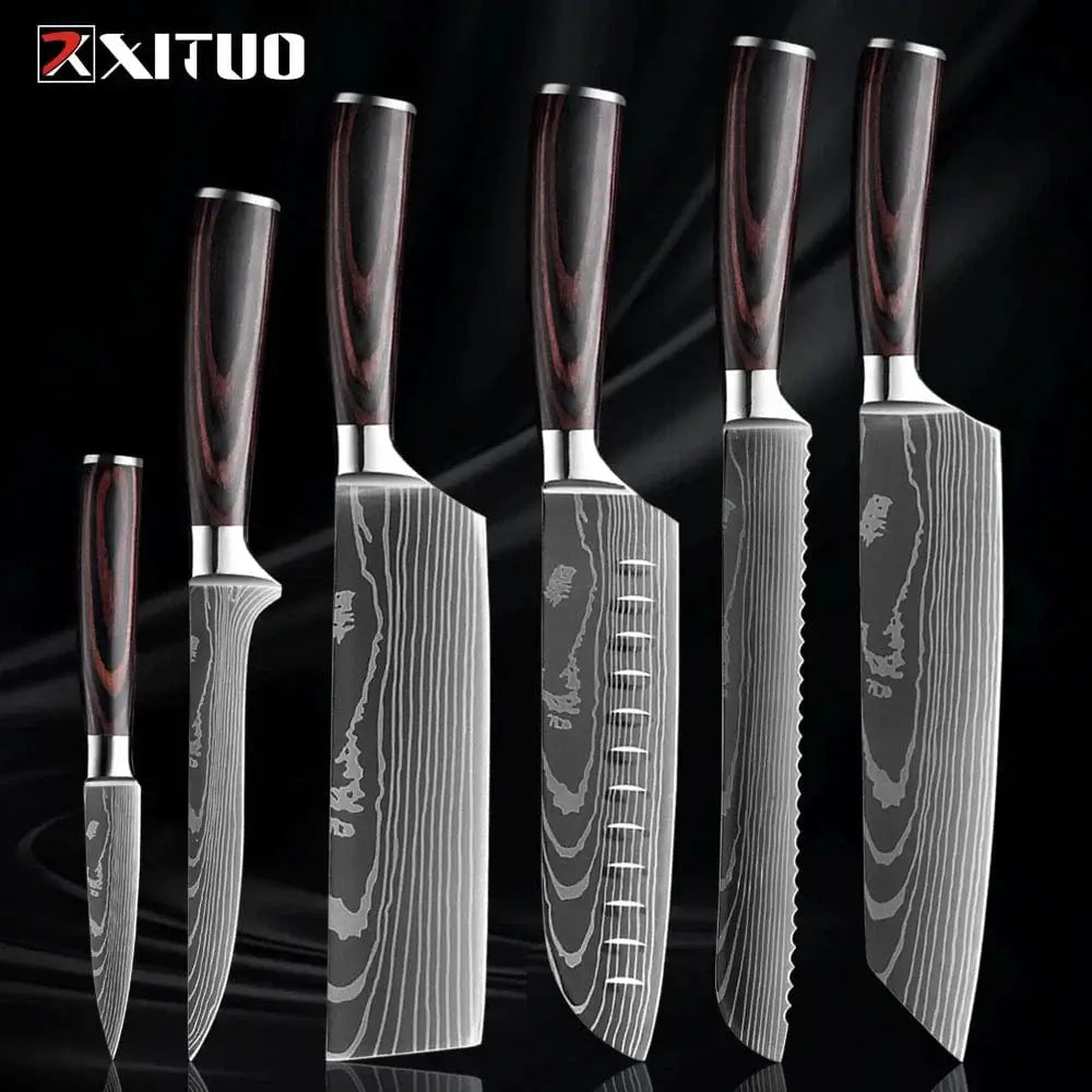 China China 6PCS Knife XITUO Kitchen Knife Set 1-9PCS,7Cr17Mov Stainless Steel Sharp Chef Knife Santoku Knife Fruit knife Ergonomic Pakkawood Handle