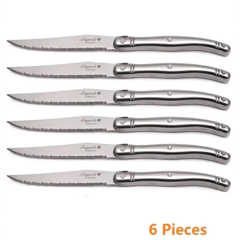 China China 6pcs knifes 9" Stainless Steel Laguiole Steak Knife set Dinner Fork Spoon Teaspoon Silver Dinnerware Tableware Restaurant Cutlery 4-12pcs