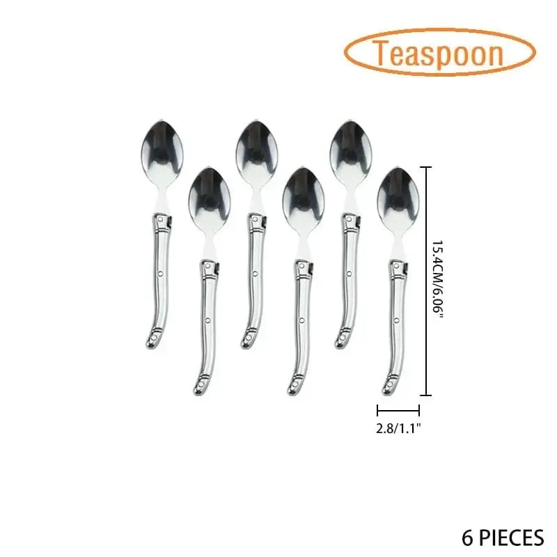 China China 6pcs teaspoon 9" Stainless Steel Laguiole Steak Knife set Dinner Fork Spoon Teaspoon Silver Dinnerware Tableware Restaurant Cutlery 4-12pcs