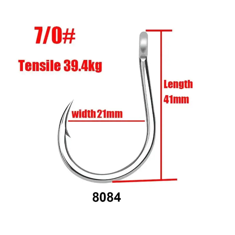 China China 7-0 / 100pcs 8084 Bulk Fishing Hooks 4x Strengthened Sea Fishing Tippet Hooks Single Hook Barbed with Ring Deep Sea Big Game Hooks Wholesale