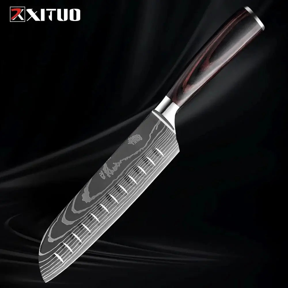 China China 7 inch Santoku Knife XITUO Kitchen Knife Set 1-9PCS,7Cr17Mov Stainless Steel Sharp Chef Knife Santoku Knife Fruit knife Ergonomic Pakkawood Handle