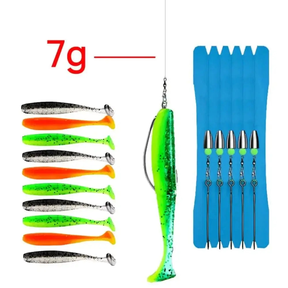 China China 7g Jig head 5 Set with 10PCS Soft Lure Texas Rig Fishing Tackle Hooks VIB Spoon Bait ZURYP Texas Rig Kit Binded Hooks Fishing Hook