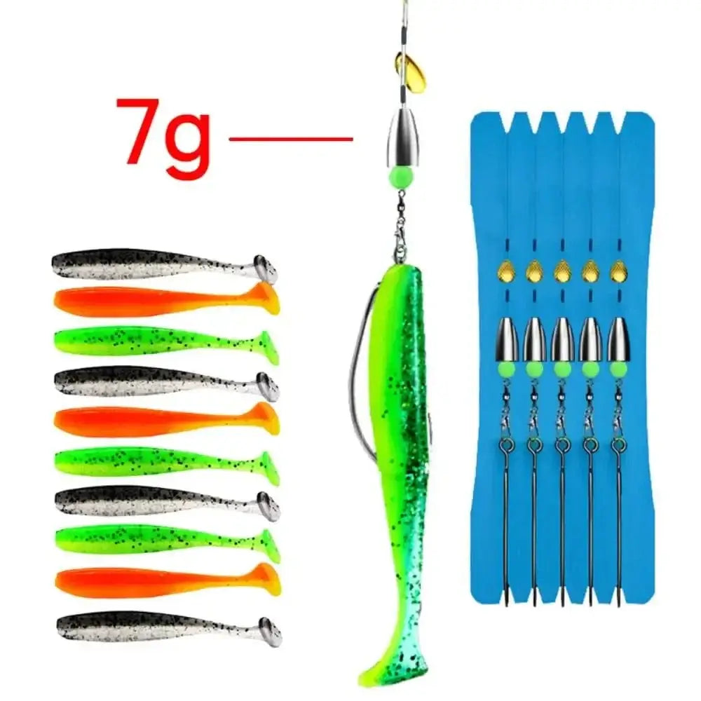 China China 7g Jig with VIB 5 Set with 10PCS Soft Lure Texas Rig Fishing Tackle Hooks VIB Spoon Bait ZURYP Texas Rig Kit Binded Hooks Fishing Hook