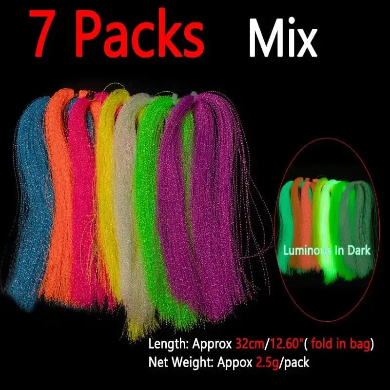 China China 7packs Mix Color Bimoo 2packs Luminous Twisted Flashabou Holographic Tinsel Crystal Flash Strands For Jig Hook Lure Sabiki Rig Making Material