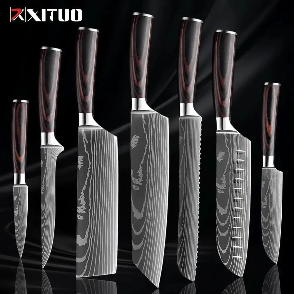 China China 7PCS Knife XITUO Kitchen Knife Set 1-9PCS,7Cr17Mov Stainless Steel Sharp Chef Knife Santoku Knife Fruit knife Ergonomic Pakkawood Handle