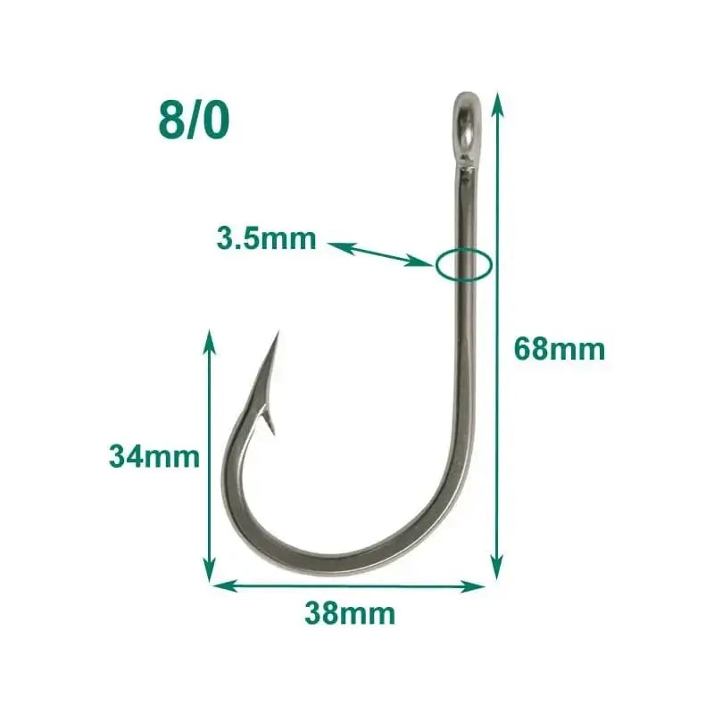 China China 8 0 10pcs/lot Size 6/0 7/0 8/0 9/0 10/0 11/0 12/0 13/0 14/0 Stainless Steel Big Game Fishing Hook 7691 Southern Tuna Fishing Hook