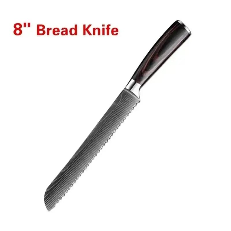 China China 8 inch bread knife Laser Damascus Kitchen Knife Cleaver Meat Fruit Bread Knife Barbecue Boning Knife Cut Chicken Convenient Scissors Kitchen Knives