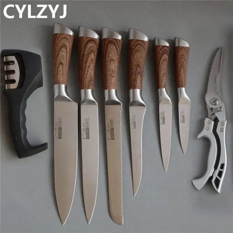 China China 8 Pcs Kitchen Knives Set chef knives sets Stainless Steel Kitchen Knives Scissors Sharpener Chef Slicer Paring Bread Utility Knife