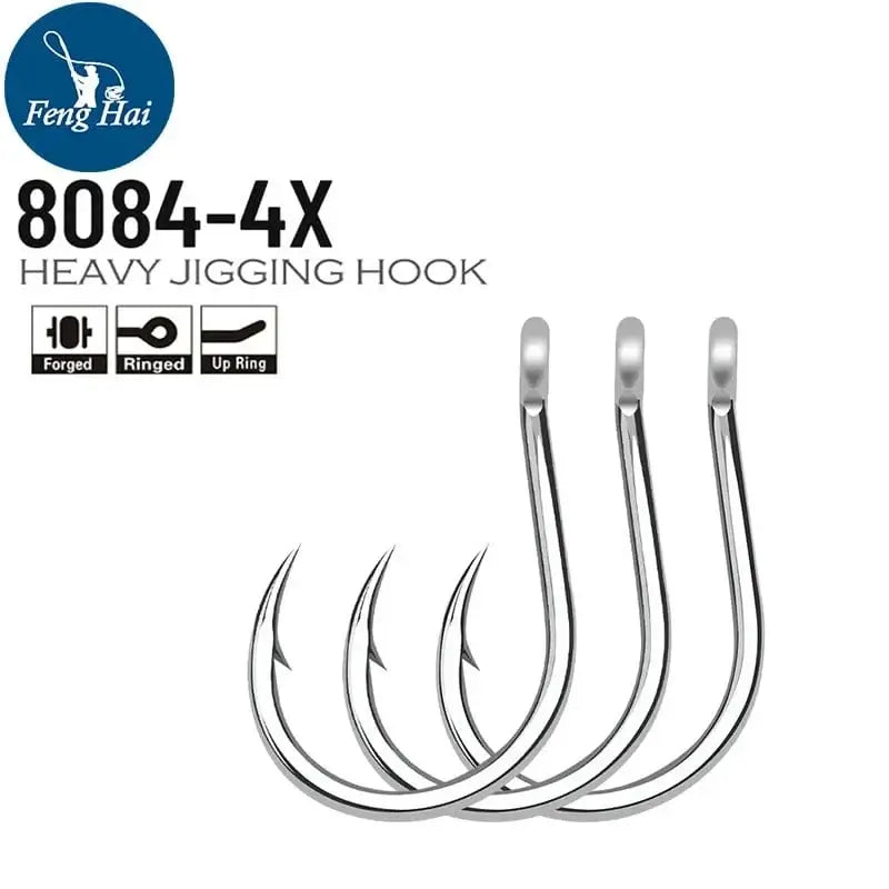 China China 8084 Bulk Fishing Hooks 4x Strengthened Sea Fishing Tippet Hooks Single Hook Barbed with Ring Deep Sea Big Game Hooks Wholesale