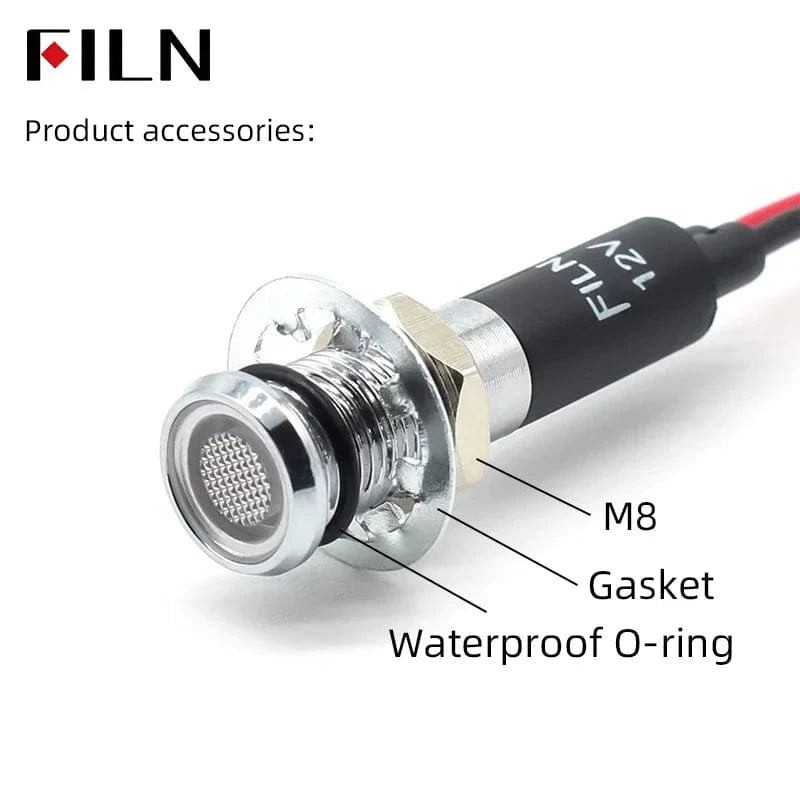 China China 8mm 12V 24V 110V 220V Metal LED Pilot Panel Dash Signal Indicator Warning light 20cm cable Chrome Finish Car Boat Marine