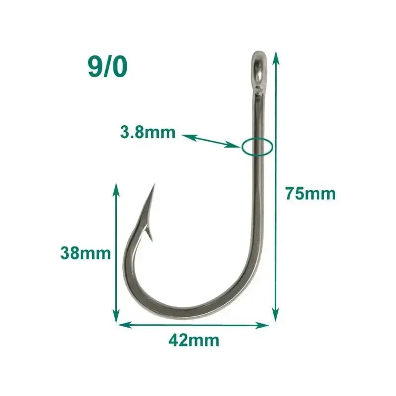 China China 9 0 10pcs/lot Size 6/0 7/0 8/0 9/0 10/0 11/0 12/0 13/0 14/0 Stainless Steel Big Game Fishing Hook 7691 Southern Tuna Fishing Hook