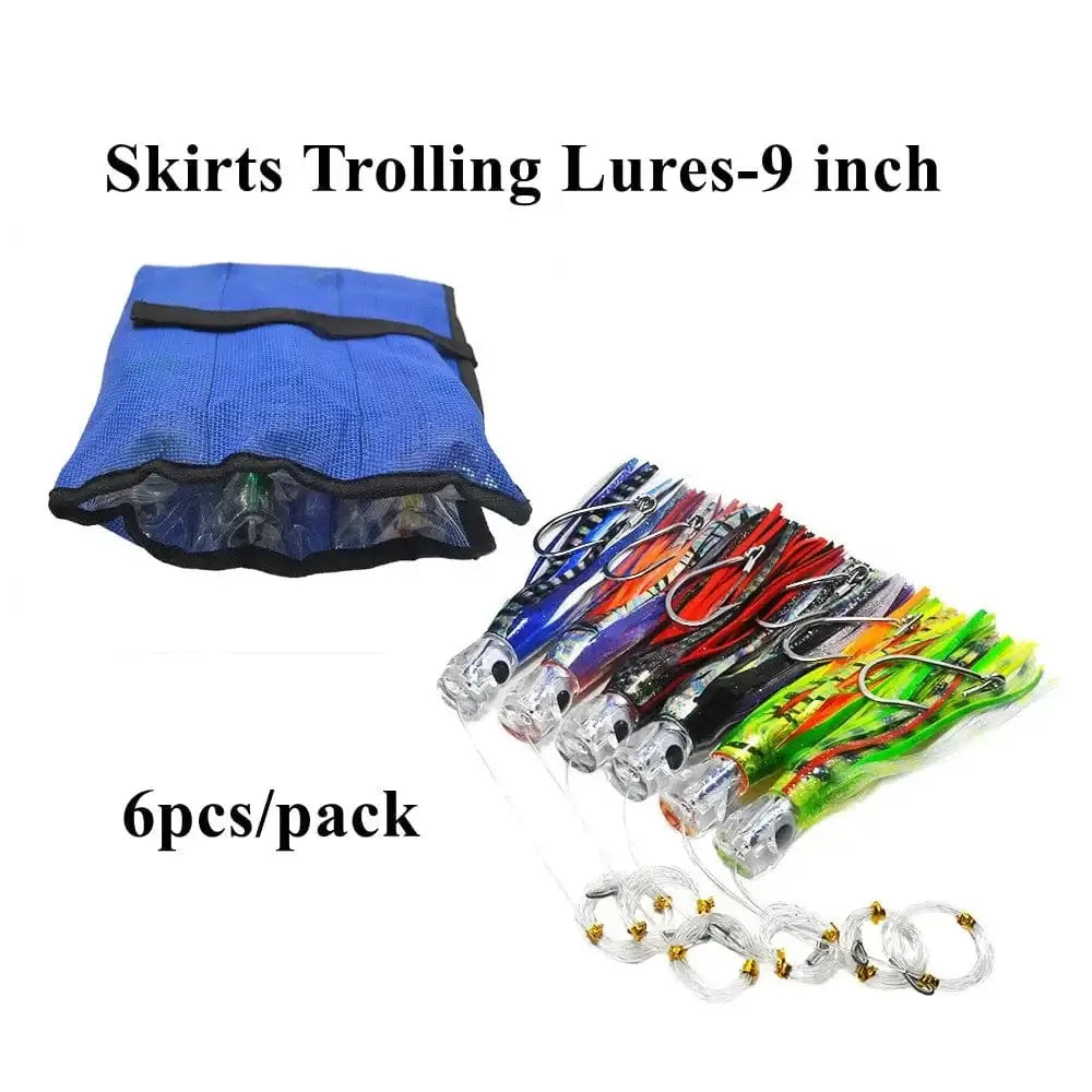 China China 9 inch with lure bag / Trolling lure Kmucutie Set of 6 pcs 9 inch / 7 inch trolling Lure Marlin Tuna Dolphin Shark Big Game deep sea Fishing Lures Included Mesh Bag