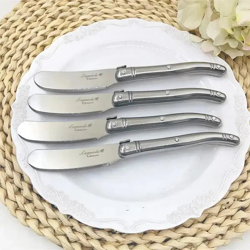 China China 9" Stainless Steel Laguiole Steak Knife set Dinner Fork Spoon Teaspoon Silver Dinnerware Tableware Restaurant Cutlery 4-12pcs