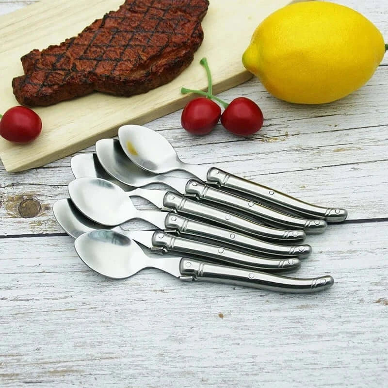 China China 9" Stainless Steel Laguiole Steak Knife set Dinner Fork Spoon Teaspoon Silver Dinnerware Tableware Restaurant Cutlery 4-12pcs