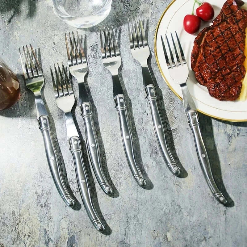 China China 9" Stainless Steel Laguiole Steak Knife set Dinner Fork Spoon Teaspoon Silver Dinnerware Tableware Restaurant Cutlery 4-12pcs