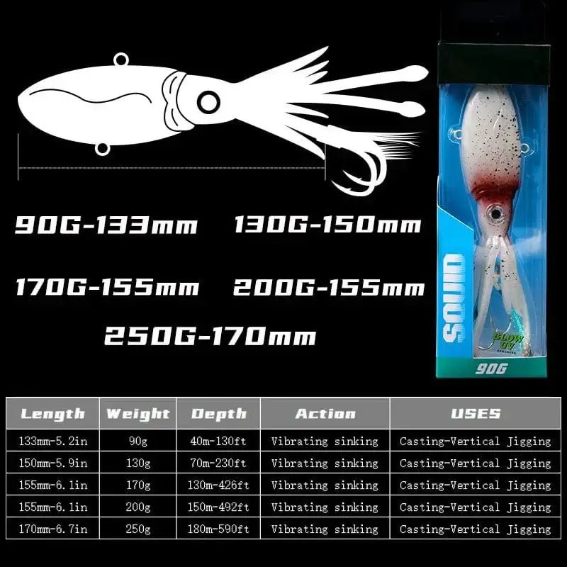 China China 90g 130g 170g 200g 250g Luminous UV TPR Octopus Squid Skirt Sea Saltwater With Assist Hook Jigging Fishing Soft Lures Bait
