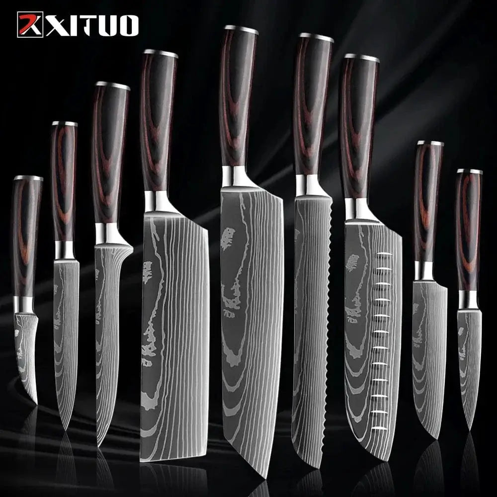 China China 9PCS Knife XITUO Kitchen Knife Set 1-9PCS,7Cr17Mov Stainless Steel Sharp Chef Knife Santoku Knife Fruit knife Ergonomic Pakkawood Handle