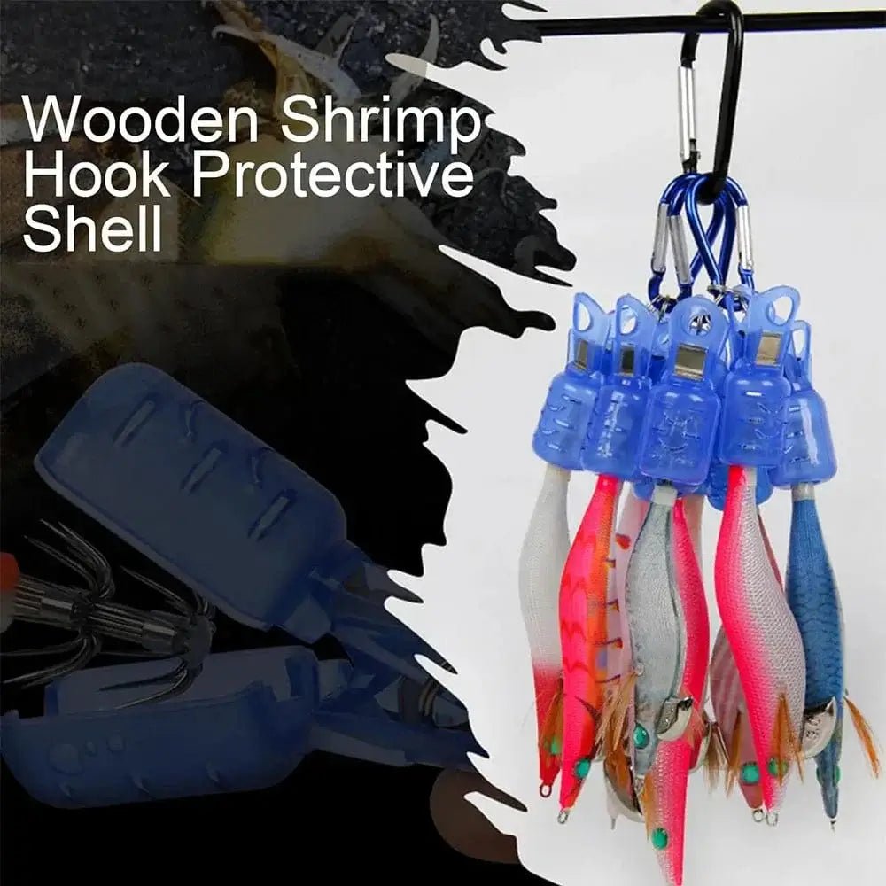 China China 9pcs Squid Jig Hook Cover Anti-Scratch Puncture Wooden Shrimp Hook Cover Storage Case Outdoor Camping Fishing Accessories Tools