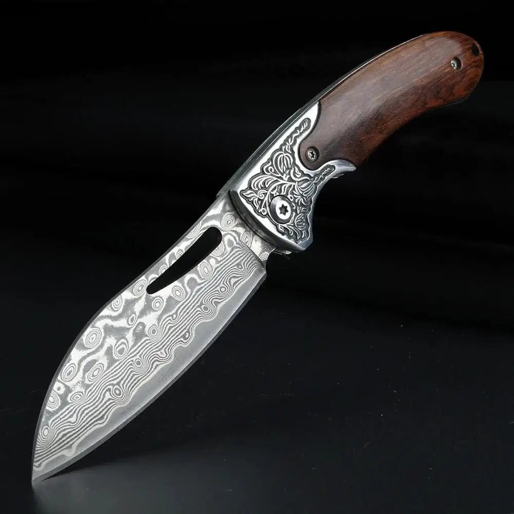 China China B XUANTENG Damascus Laser Pattern Small Knife Hollow Handle Outdoor Knife Camping Hunting Knife Survival Knife