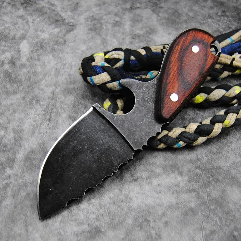 China China baise DEHONG Stone wash D2 steel Japanese straight knife, sandalwood handle outdoor hunting tactics straight knife + knife sleeve