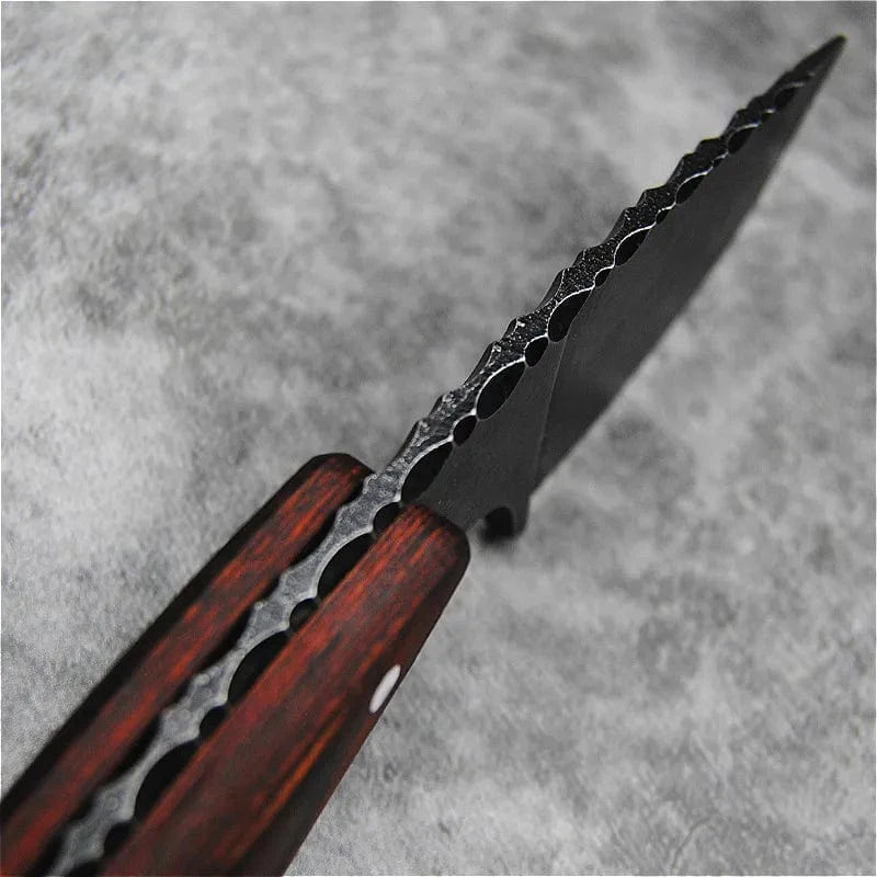 China China baise DEHONG Stone wash D2 steel Japanese straight knife, sandalwood handle outdoor hunting tactics straight knife + knife sleeve