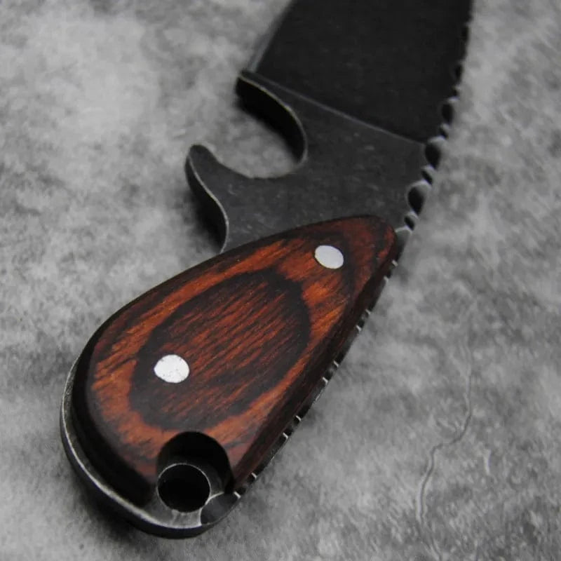 China China baise DEHONG Stone wash D2 steel Japanese straight knife, sandalwood handle outdoor hunting tactics straight knife + knife sleeve