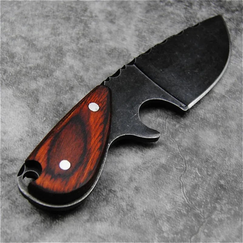 China China baise DEHONG Stone wash D2 steel Japanese straight knife, sandalwood handle outdoor hunting tactics straight knife + knife sleeve