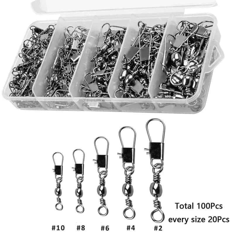 China China BLACK 100Pcs/Set Fishing Connector Swivels Interlock Pin Pin Bearing Rolling Swivel Snap Swivel For Fishhook Carp Lure Accessories