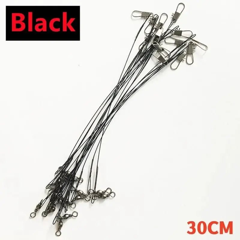 China China Black 30cm / 50PCS Anti Bite Steel Fishing Line Steel Wire Leader with Swivel Snaps Lead Core Leash Fishing Leader Wire Fishing Accessory 15CM-30CM