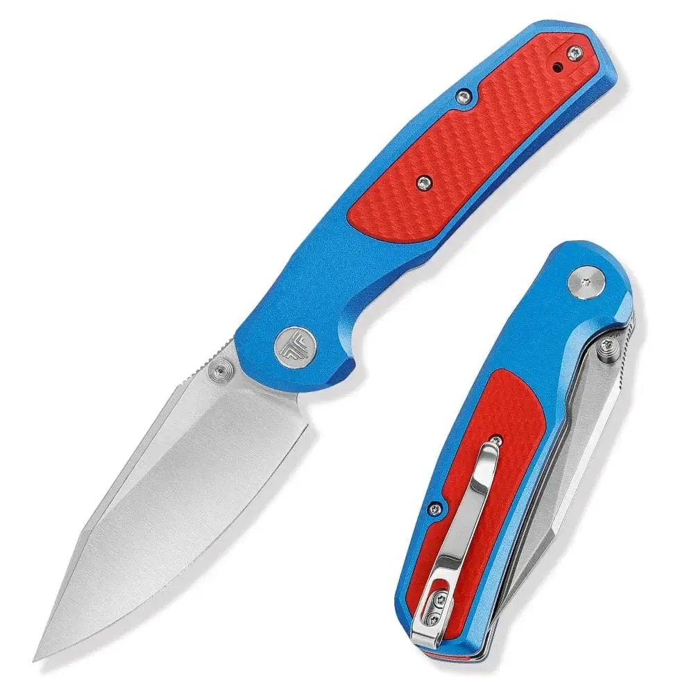 China China Blue Aluminium TRIVISA EDC Folding Knife for Men, Axis Pocket Knife with Clip,3.34” 14C28N Steel ,Stonewash Blade,G10 Handle.Camping Tool