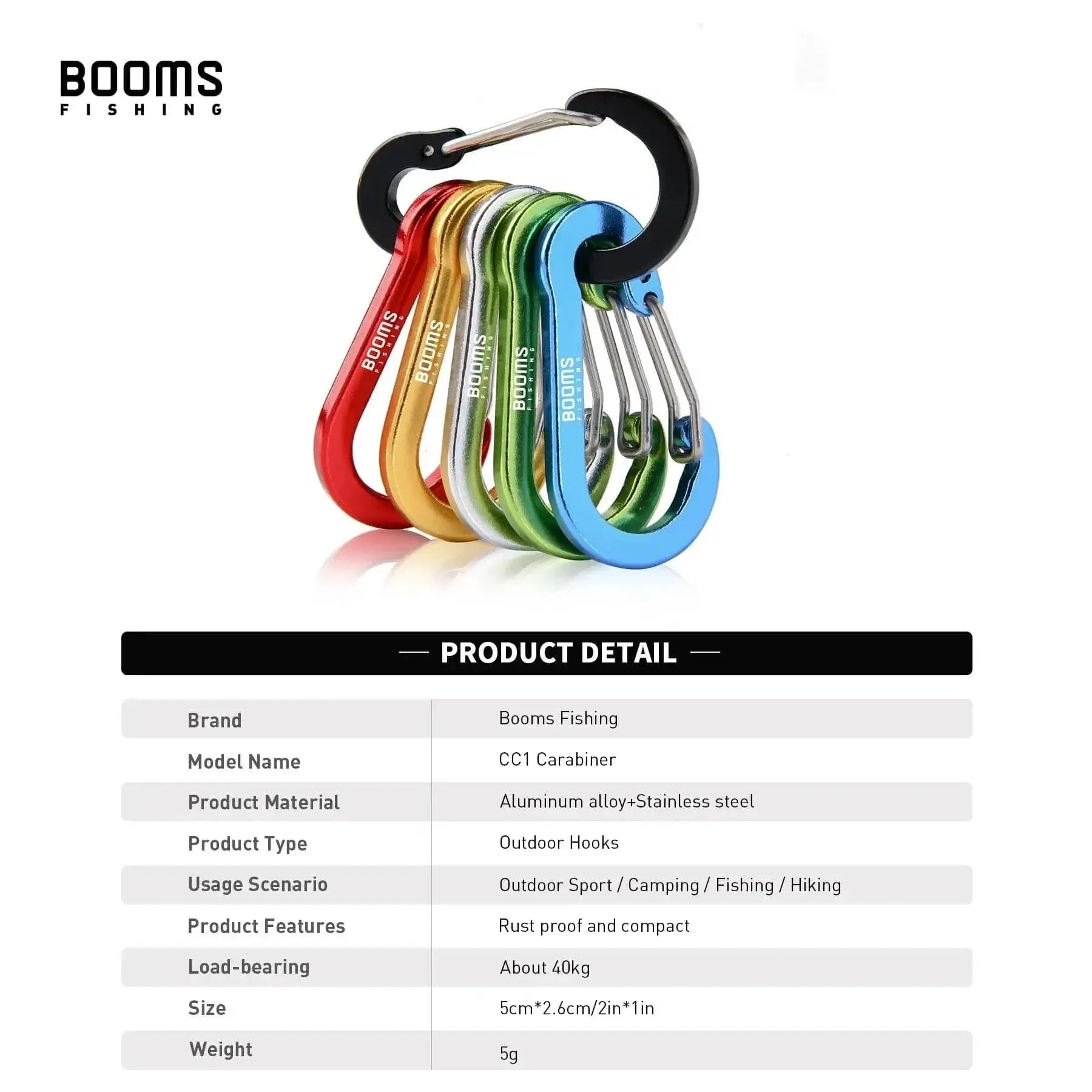 China China Booms Fishing CC1 6Pcs Aluminum Alloy Carabiner Keychain Outdoor Camping Climbing Snap Clip Lock Buckle Hook Fishing Accessories