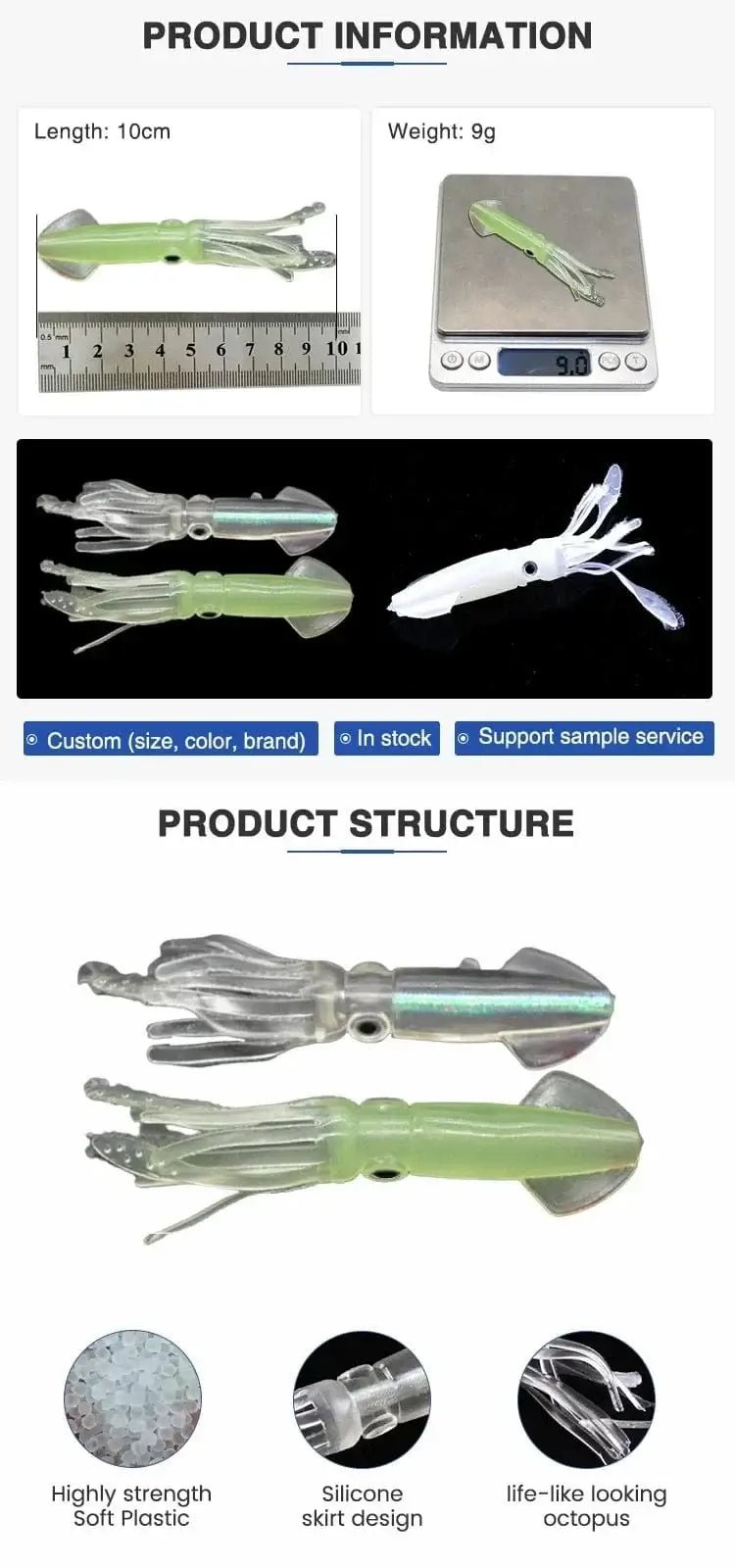 China China BURLE Luminous Soft Lures Mix Oiled Octopus Soft Skirts Squid Lures Artificial Soft Squid Jig Custom Fishing Lures