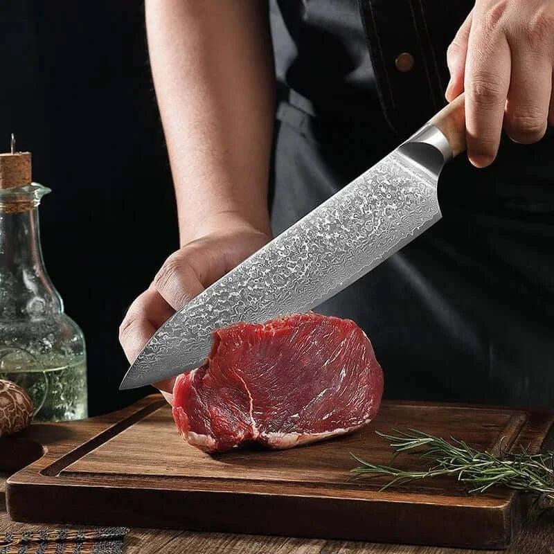 China China Chef Knife / 8 inch 8 Inch Chef Knife Olive Wood Handle 67 Layers Damascus Steel 10Cr15MoV Blade Sharp Slicing Cleaver Kitchen Knives Cooking Tools