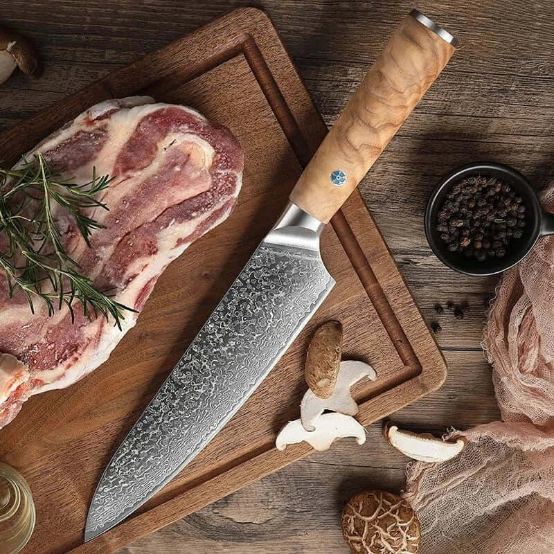 China China Chef Knife / 8 inch 8 Inch Chef Knife Olive Wood Handle 67 Layers Damascus Steel 10Cr15MoV Blade Sharp Slicing Cleaver Kitchen Knives Cooking Tools