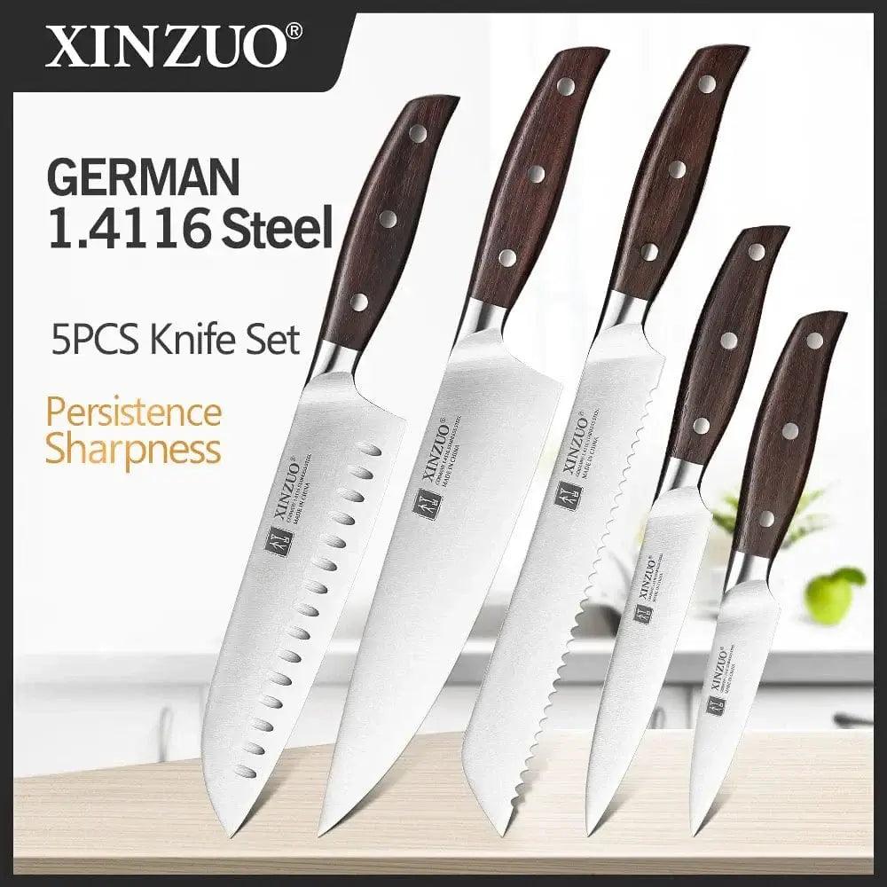 China China CHINA XINZUO High Carbon Germany 1.4116 Stainless Steel 5PCS Kitchen Knife Set High Quality Red Sandalwood Handle Cooking Slicing Tool