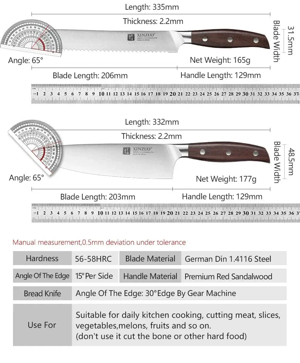 China China CHINA XINZUO High Carbon Germany 1.4116 Stainless Steel 5PCS Kitchen Knife Set High Quality Red Sandalwood Handle Cooking Slicing Tool