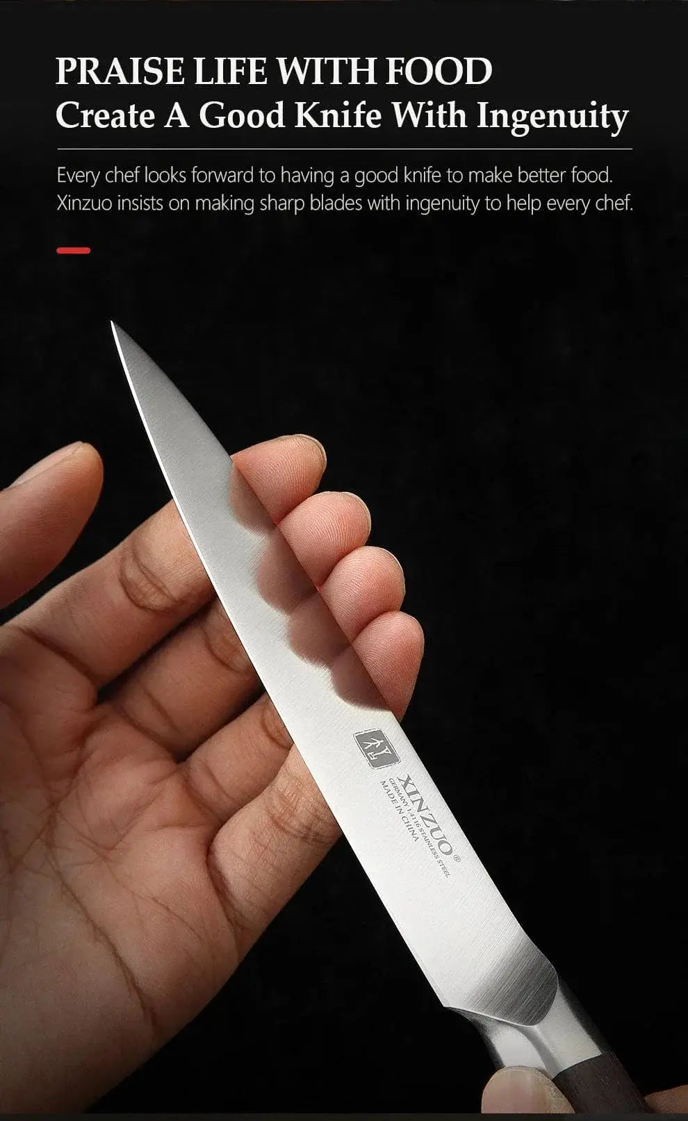 China China CHINA XINZUO High Carbon Germany 1.4116 Stainless Steel 5PCS Kitchen Knife Set High Quality Red Sandalwood Handle Cooking Slicing Tool