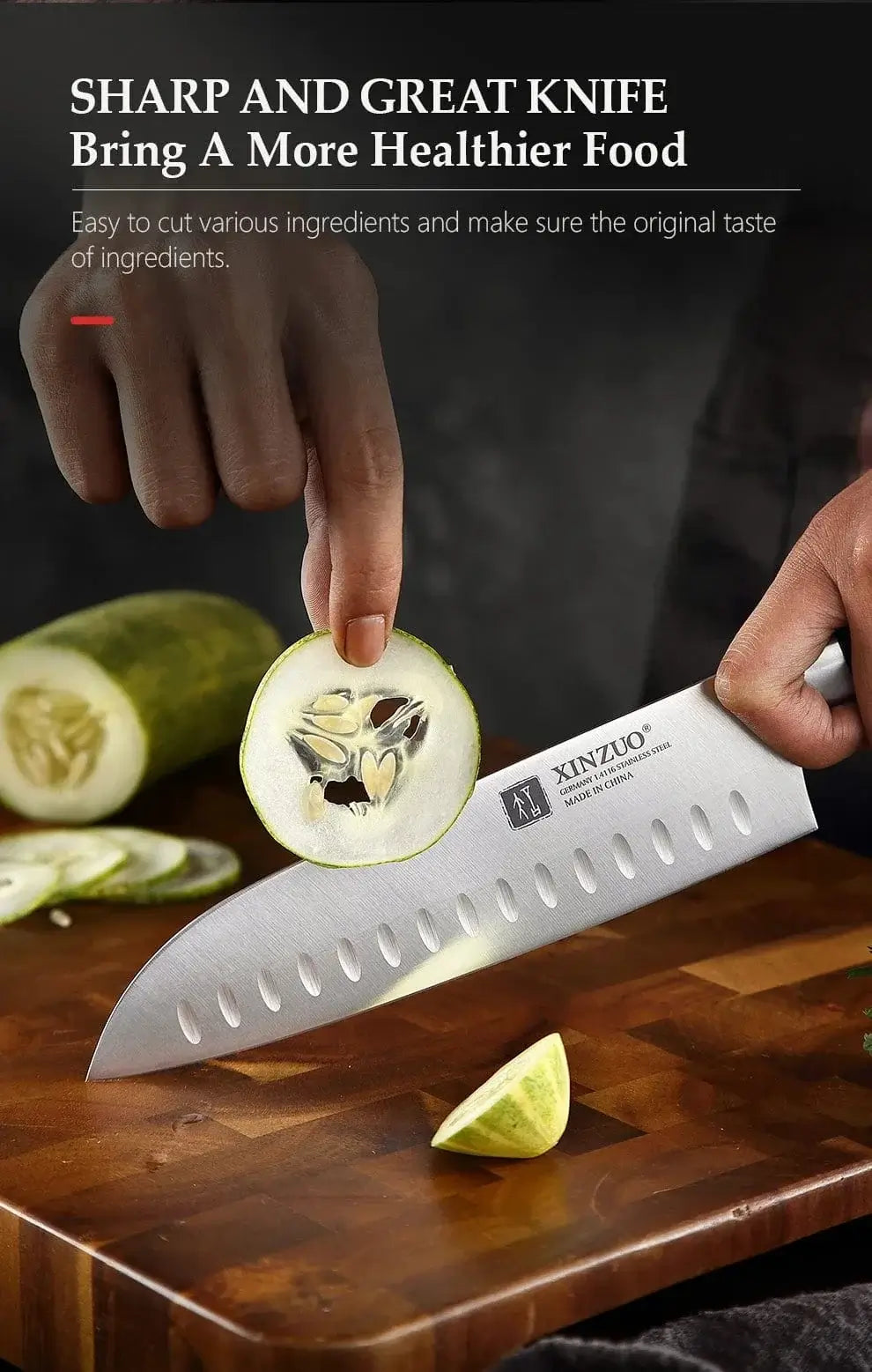 China China CHINA XINZUO High Carbon Germany 1.4116 Stainless Steel 5PCS Kitchen Knife Set High Quality Red Sandalwood Handle Cooking Slicing Tool