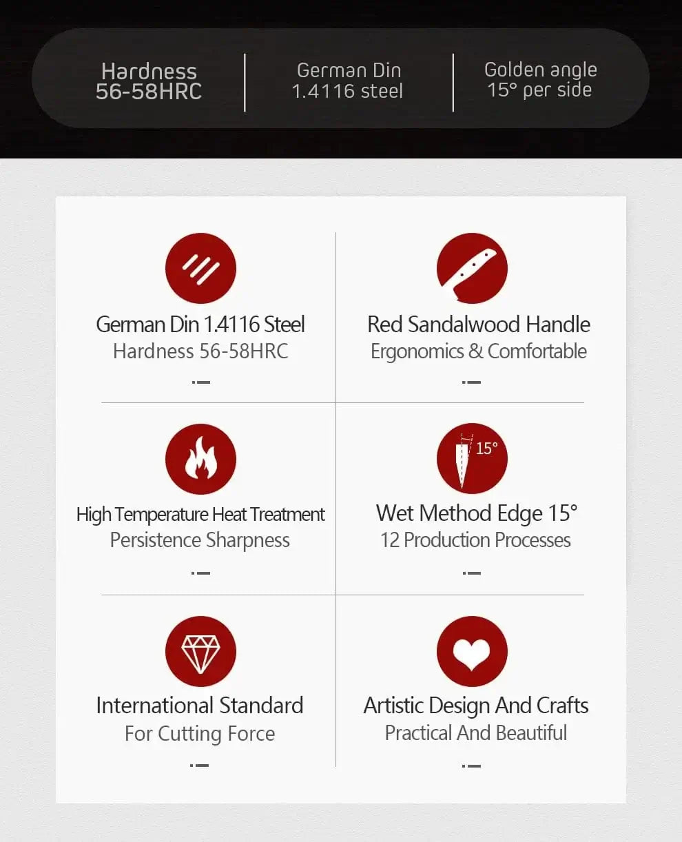 China China CHINA XINZUO High Carbon Germany 1.4116 Stainless Steel 5PCS Kitchen Knife Set High Quality Red Sandalwood Handle Cooking Slicing Tool