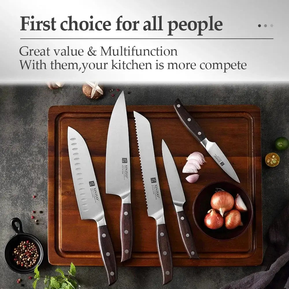 China China CHINA XINZUO High Carbon Germany 1.4116 Stainless Steel 5PCS Kitchen Knife Set High Quality Red Sandalwood Handle Cooking Slicing Tool
