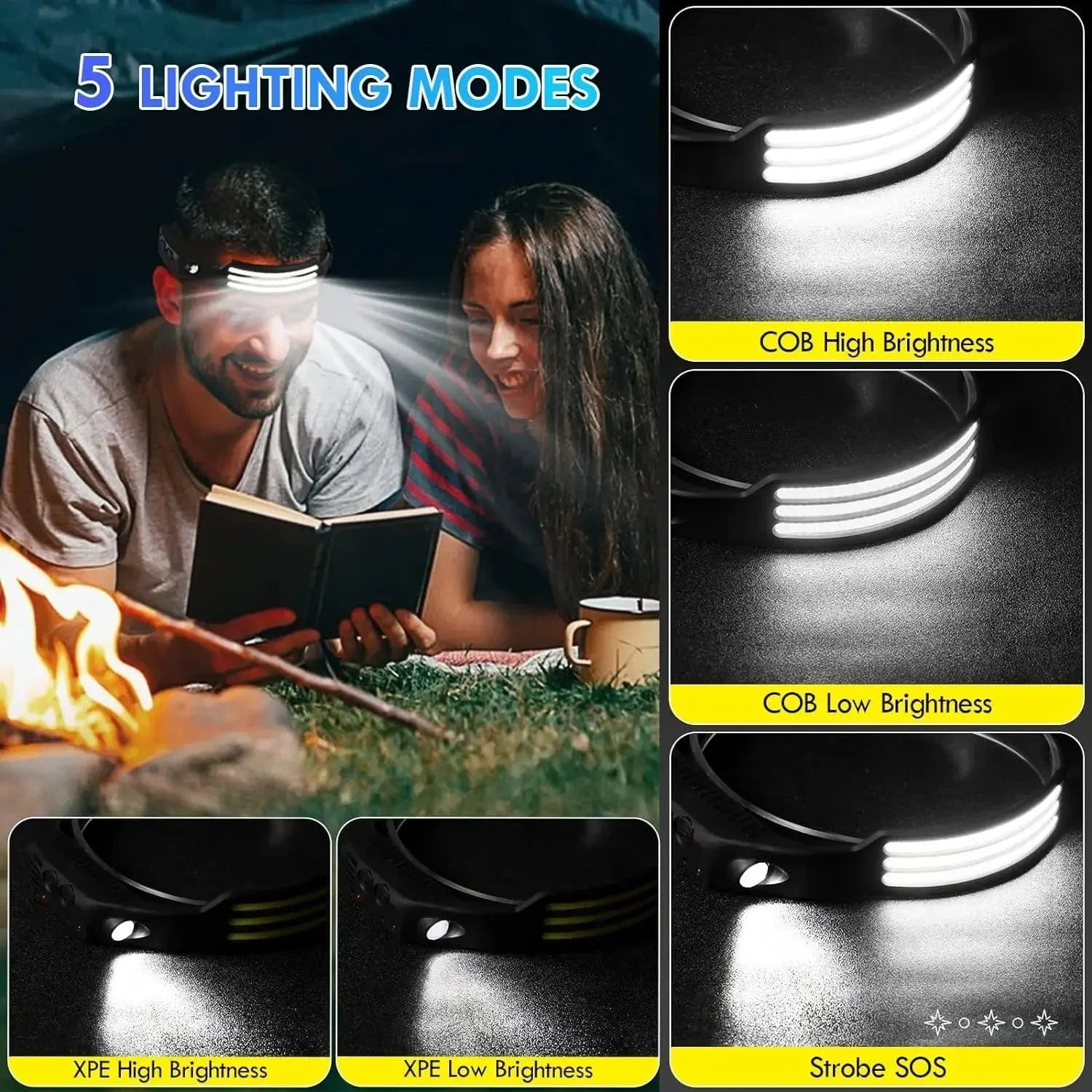 China China COB LED Headlamp Induction Head Lamp Built-in Battery USB Rechargeable Head Flashlight Outdoor Camping Fishing Sensor Headlight